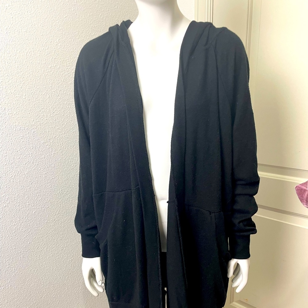 Long black cardigan with hood